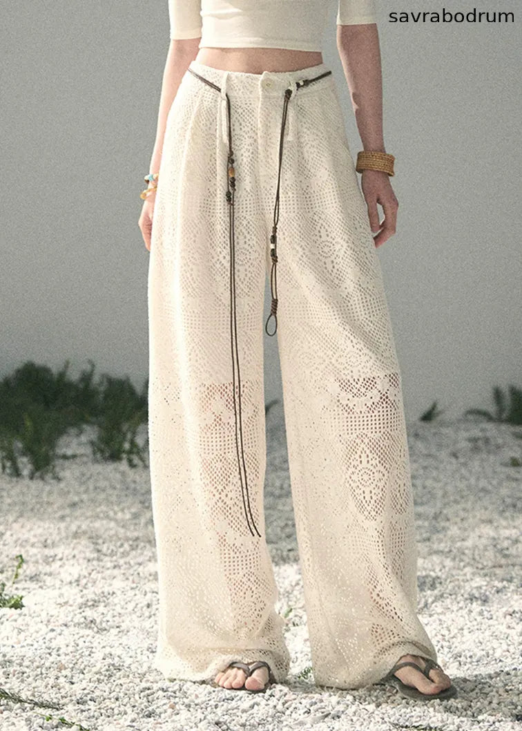 Stroll Here Openwork Wide-Leg Pants