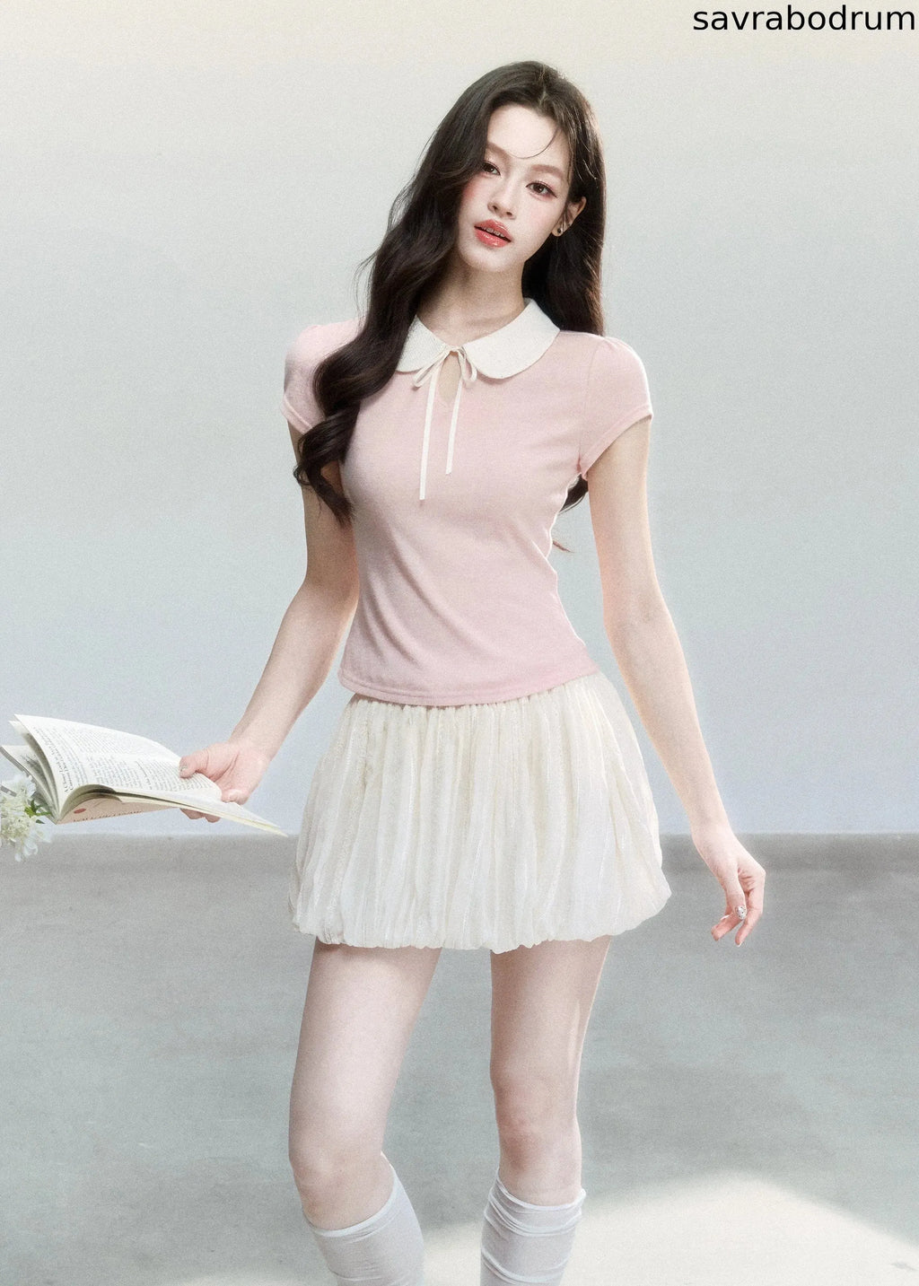 Doll Collar Slim Knit T-Shirt