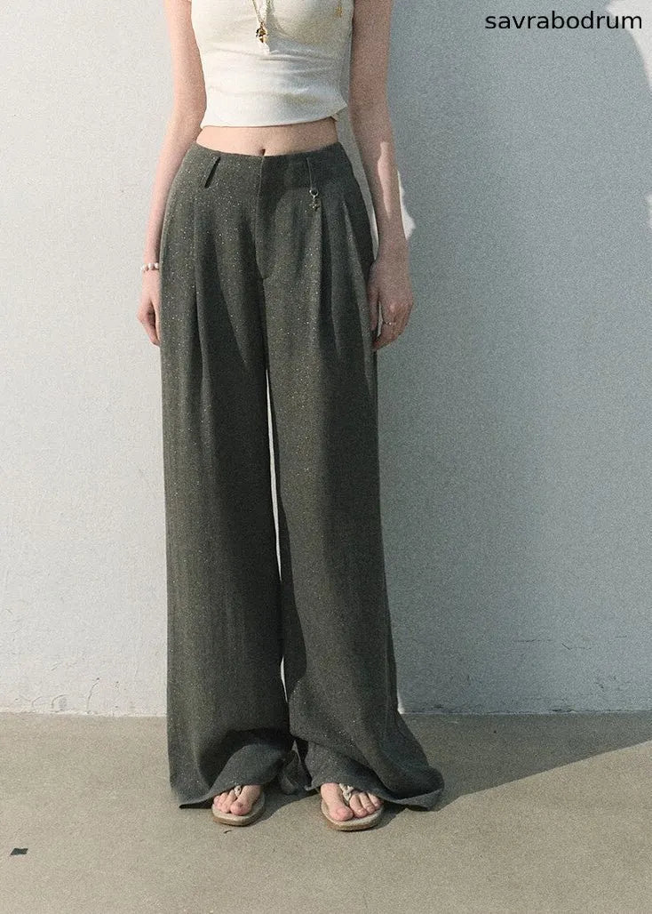Gilded Drape Linen-Blend Wide-Leg Pants