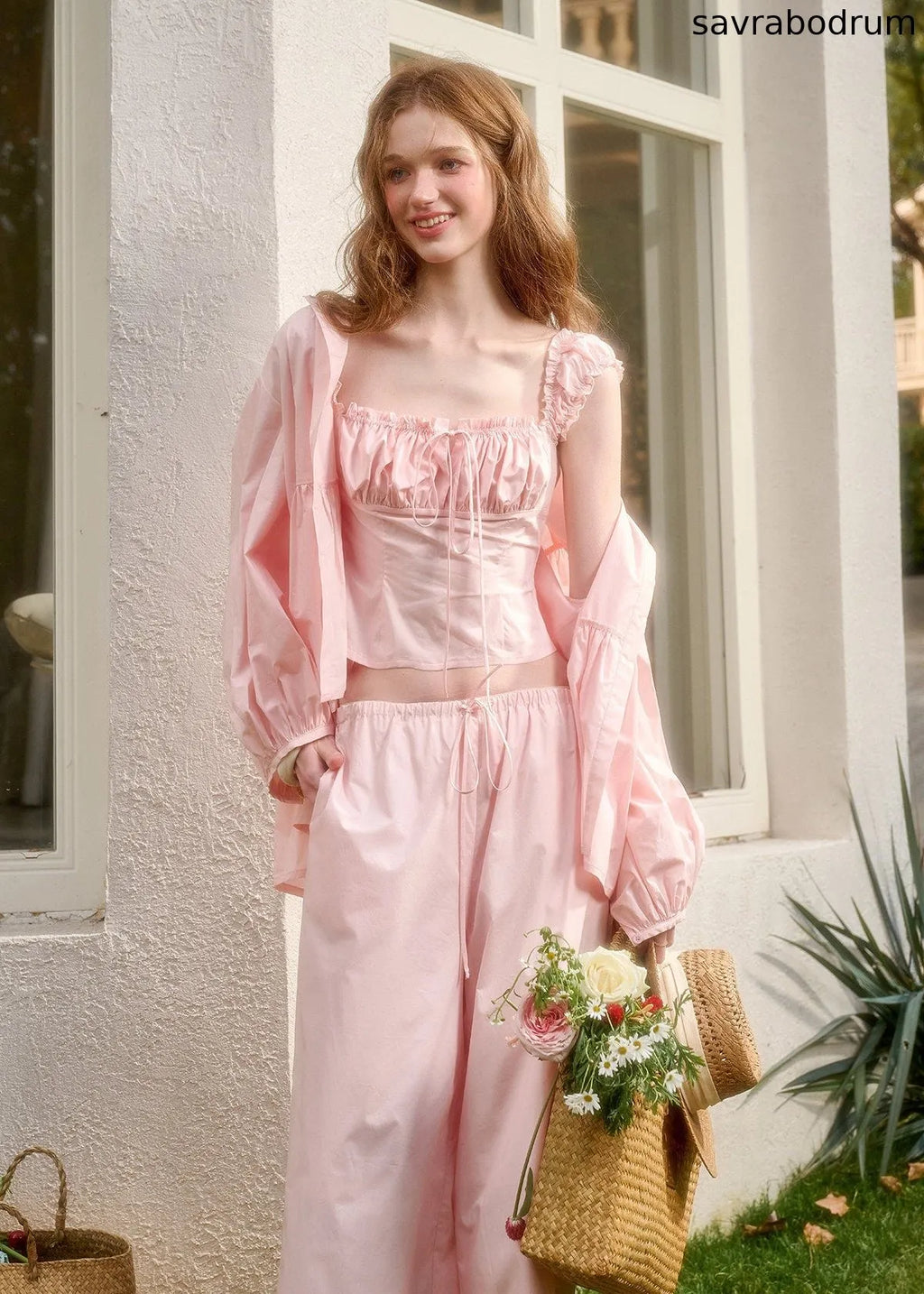 Baby Pink Ruffle Cami & Lounge Pants Set