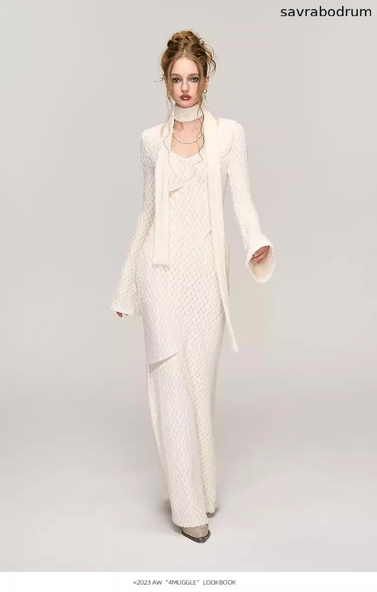 White Jacquard Hollow out Dress