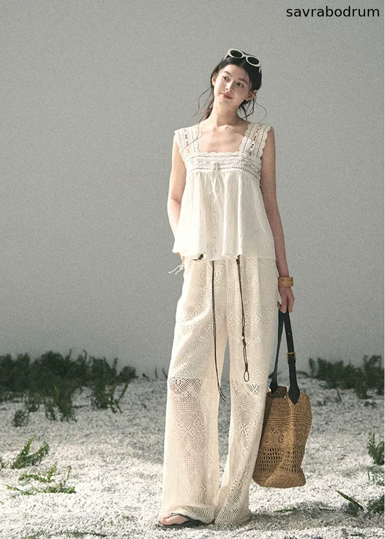 Stroll Here Openwork Wide-Leg Pants