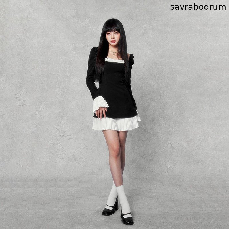 Camellia Bow Trumpet Sleeve Dress