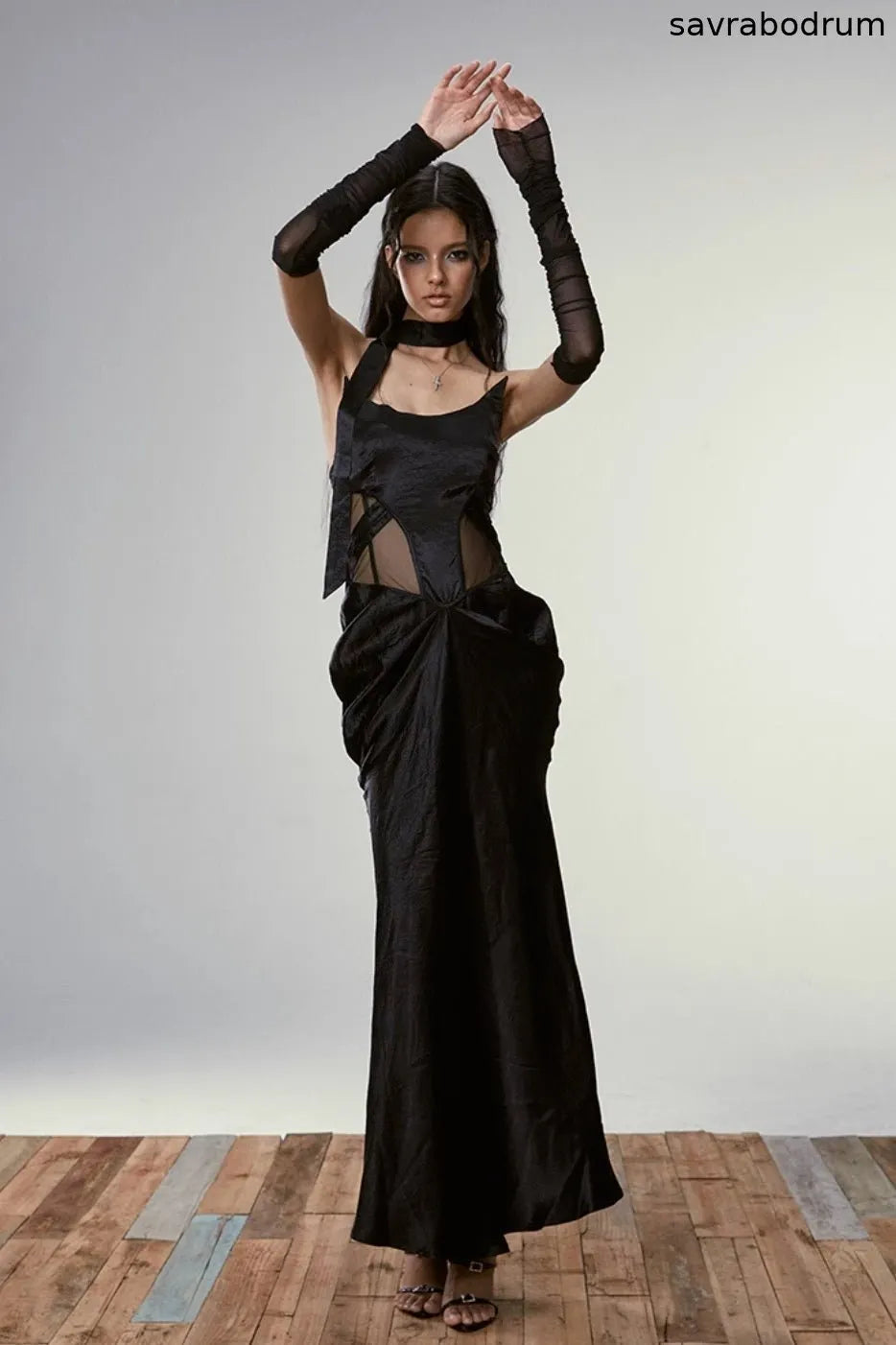 Solid color fishbone skirt dress