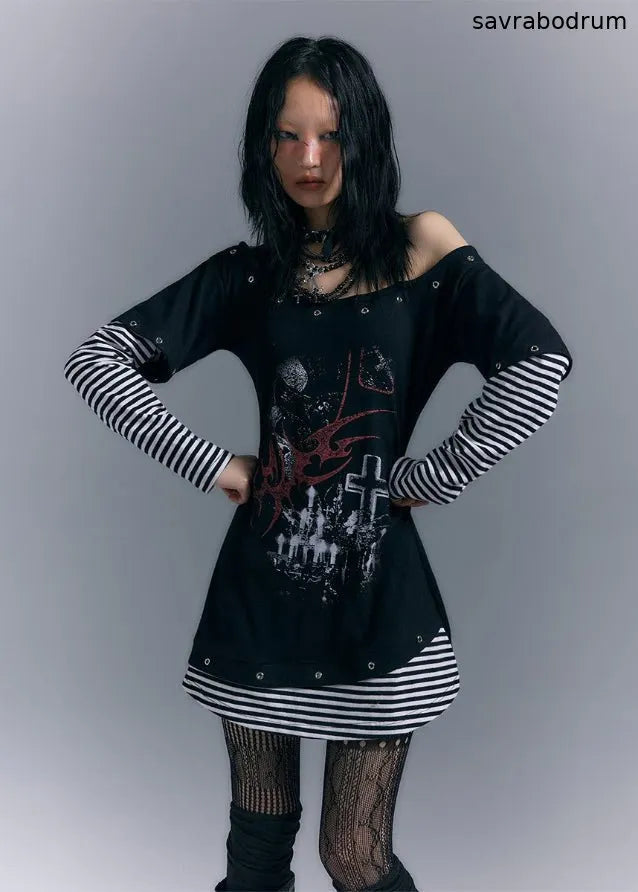 Long Sleeve Printed Slim Fit T-shirt Dress