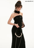 Tube top belt fishtail black dress