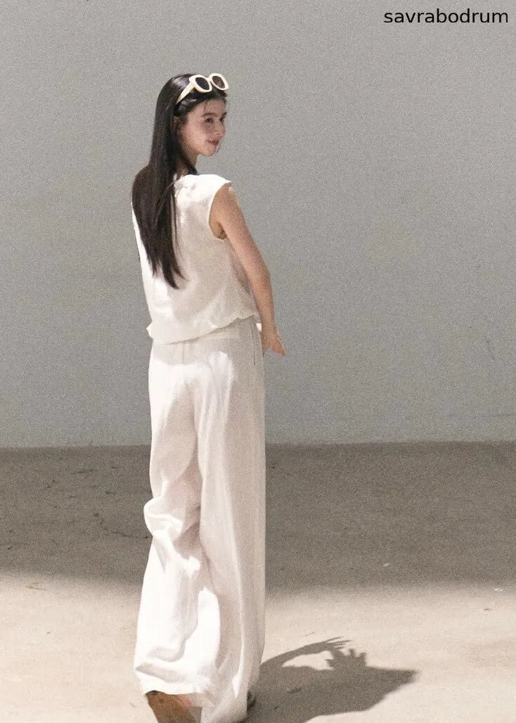 Quiet Courtyard Draped Top & Wide-Leg Pants Set