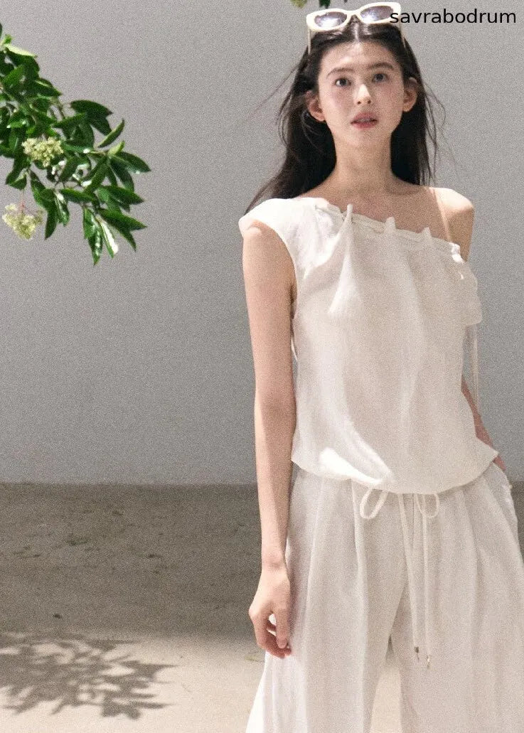 Quiet Courtyard Draped Top & Wide-Leg Pants Set