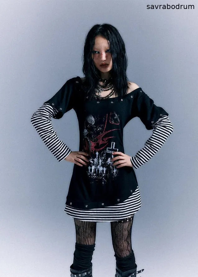 Long Sleeve Printed Slim Fit T-shirt Dress