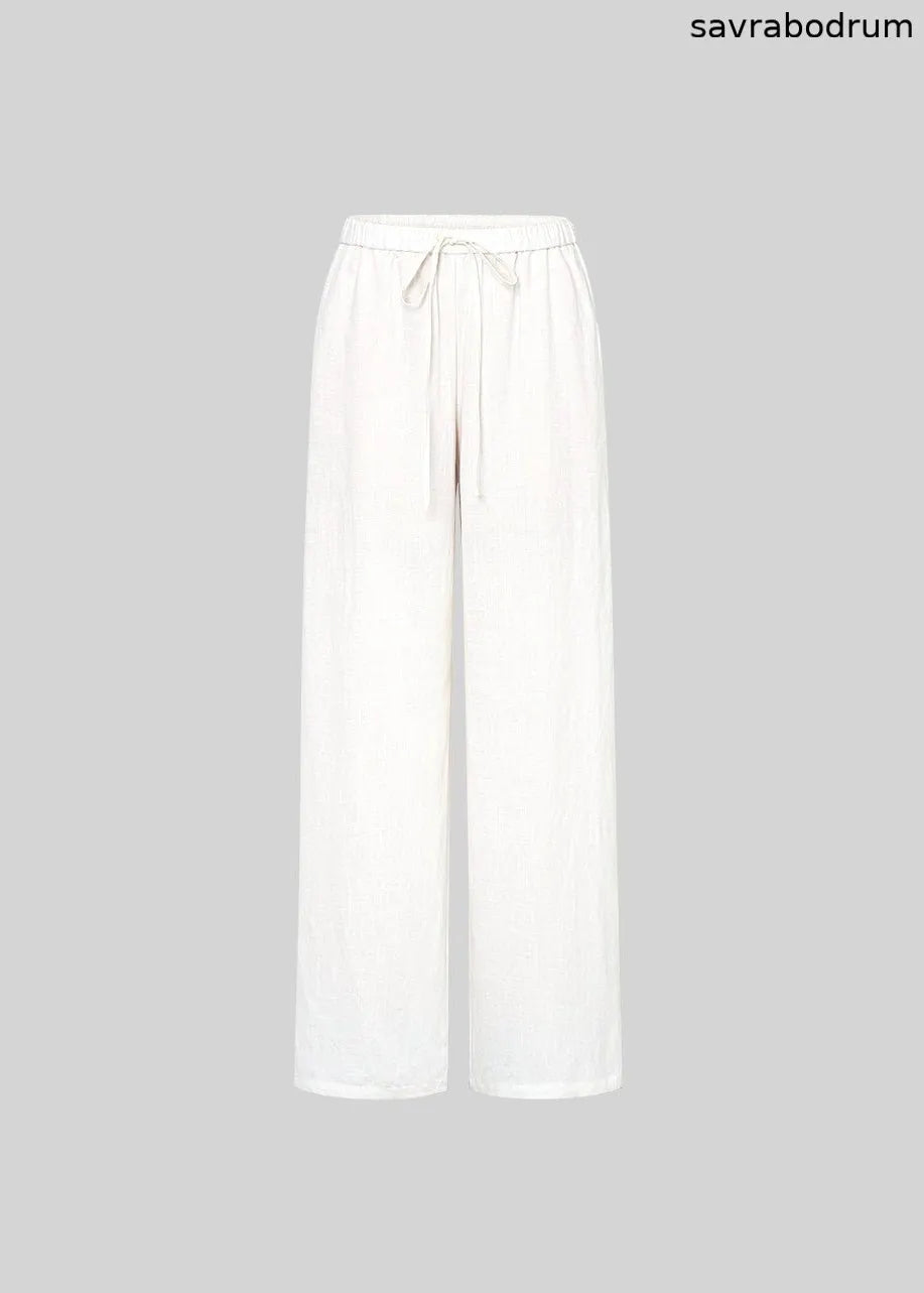 White Drawstring Wide-Leg Pants