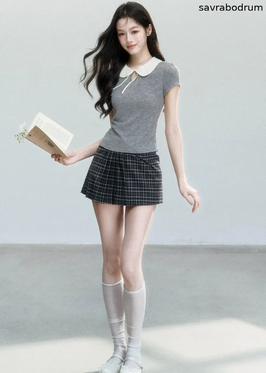 Doll Collar Slim Knit T-Shirt