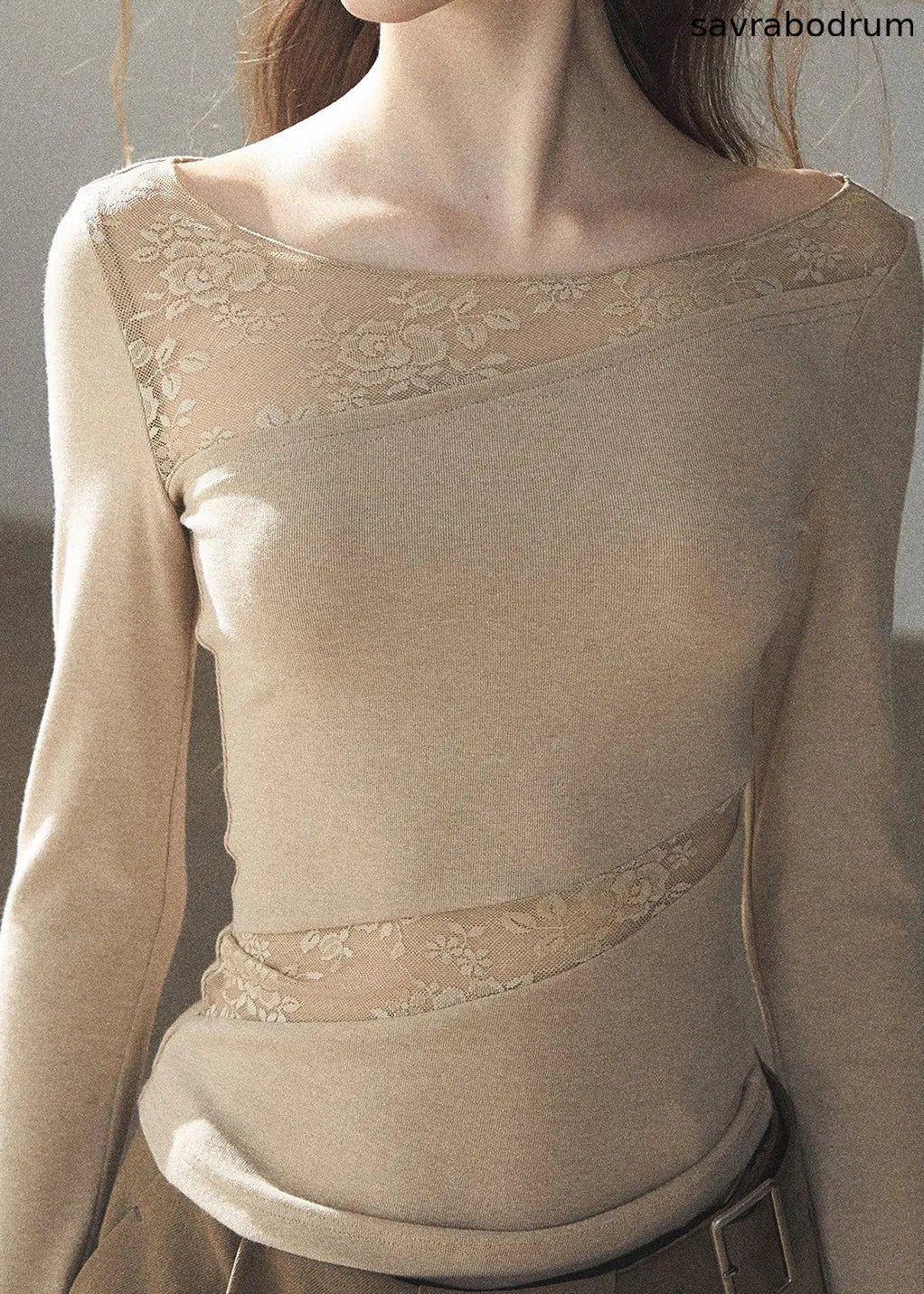 Misty Skin Sheer Lace Long Sleeve Top