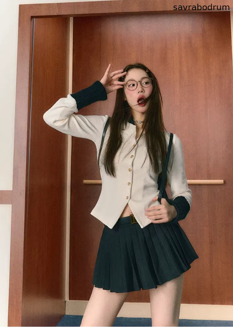 Midnight Preppy Pleated Set