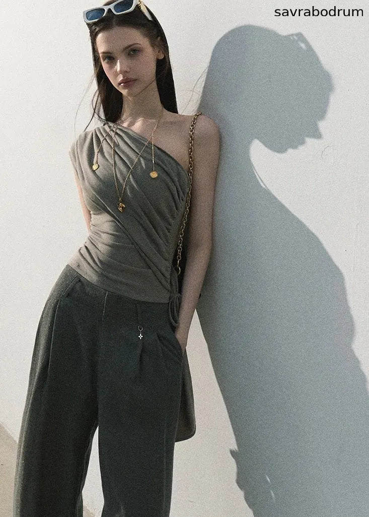 Gilded Drape Linen-Blend Wide-Leg Pants