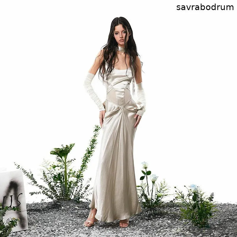 Solid color fishbone skirt dress