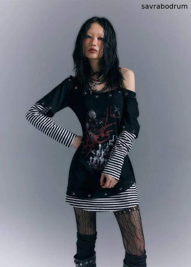 Long Sleeve Printed Slim Fit T-shirt Dress