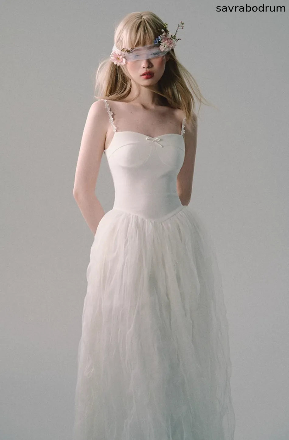 White Mesh Embroidered Slip Dress