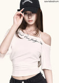 Cross-Shoulder Script Crop Top