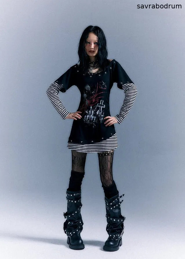 Long Sleeve Printed Slim Fit T-shirt Dress