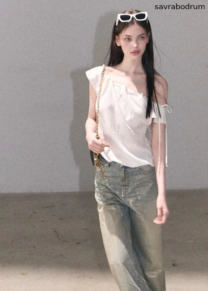 Quiet Courtyard Draped Top & Wide-Leg Pants Set