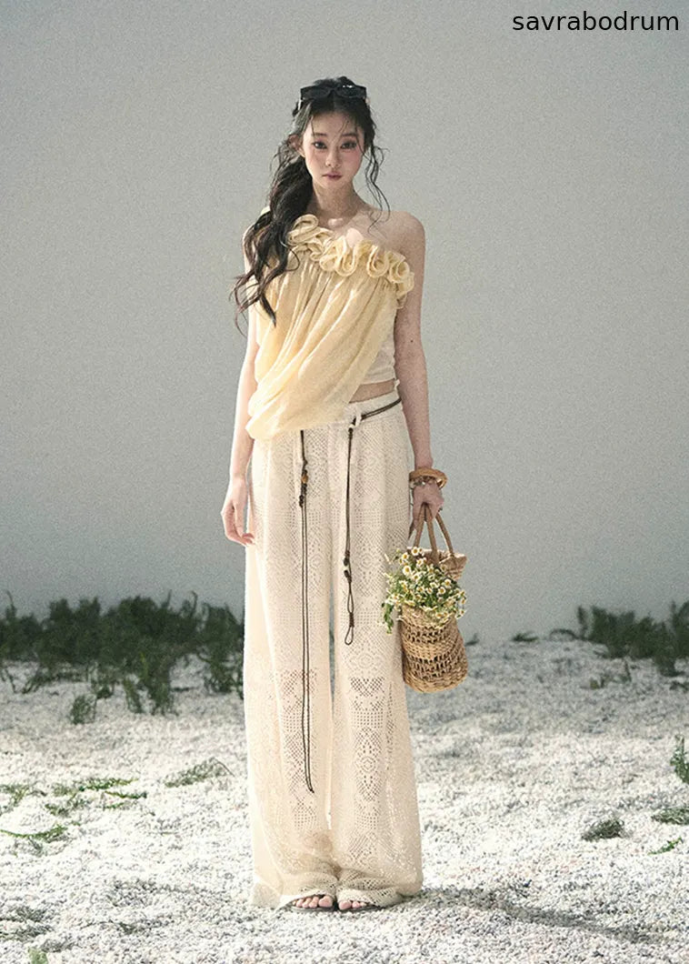 Stroll Here Openwork Wide-Leg Pants