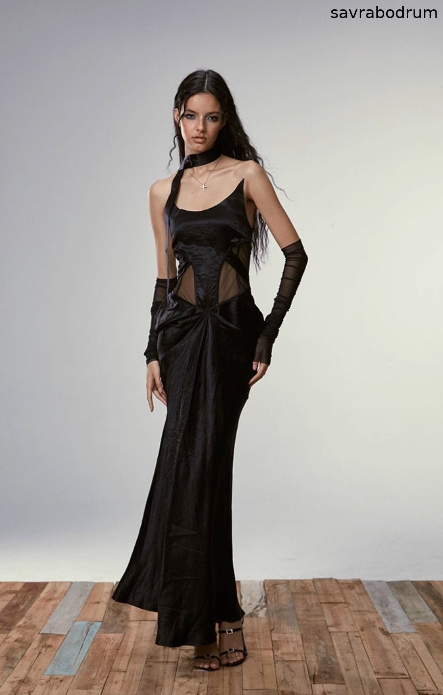 Solid color fishbone skirt dress