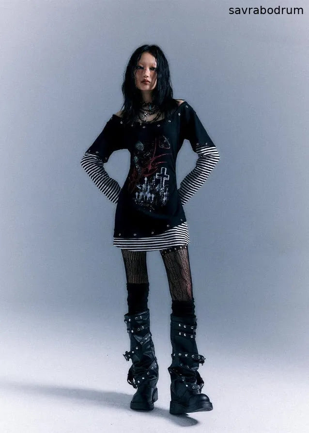 Long Sleeve Printed Slim Fit T-shirt Dress