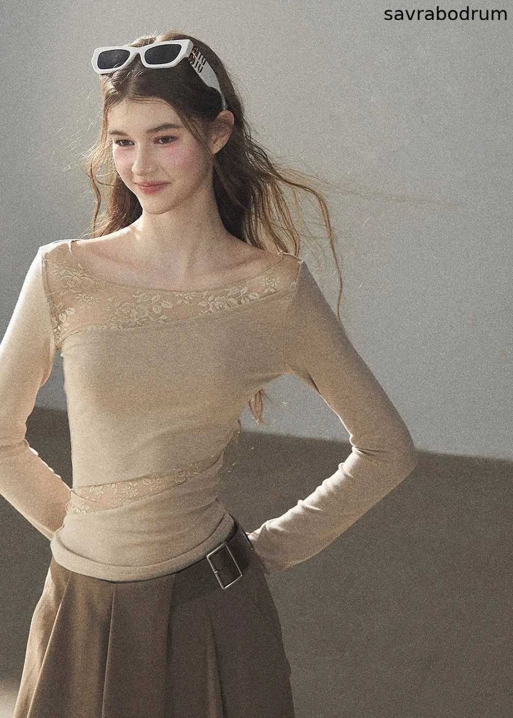 Misty Skin Sheer Lace Long Sleeve Top