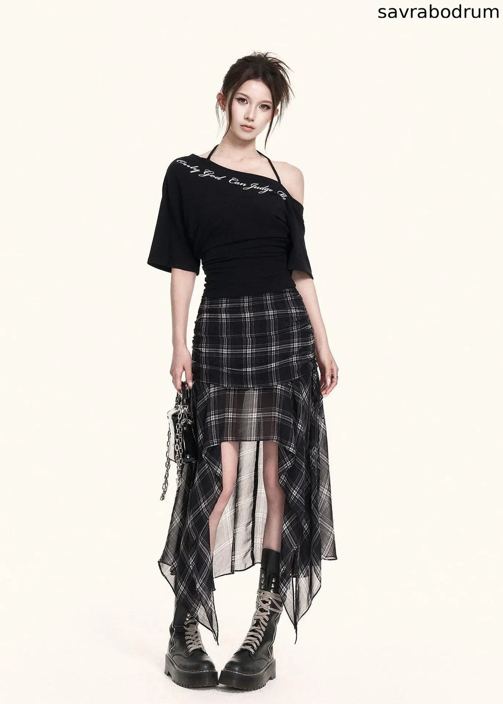 Cross-Shoulder Script Crop Top
