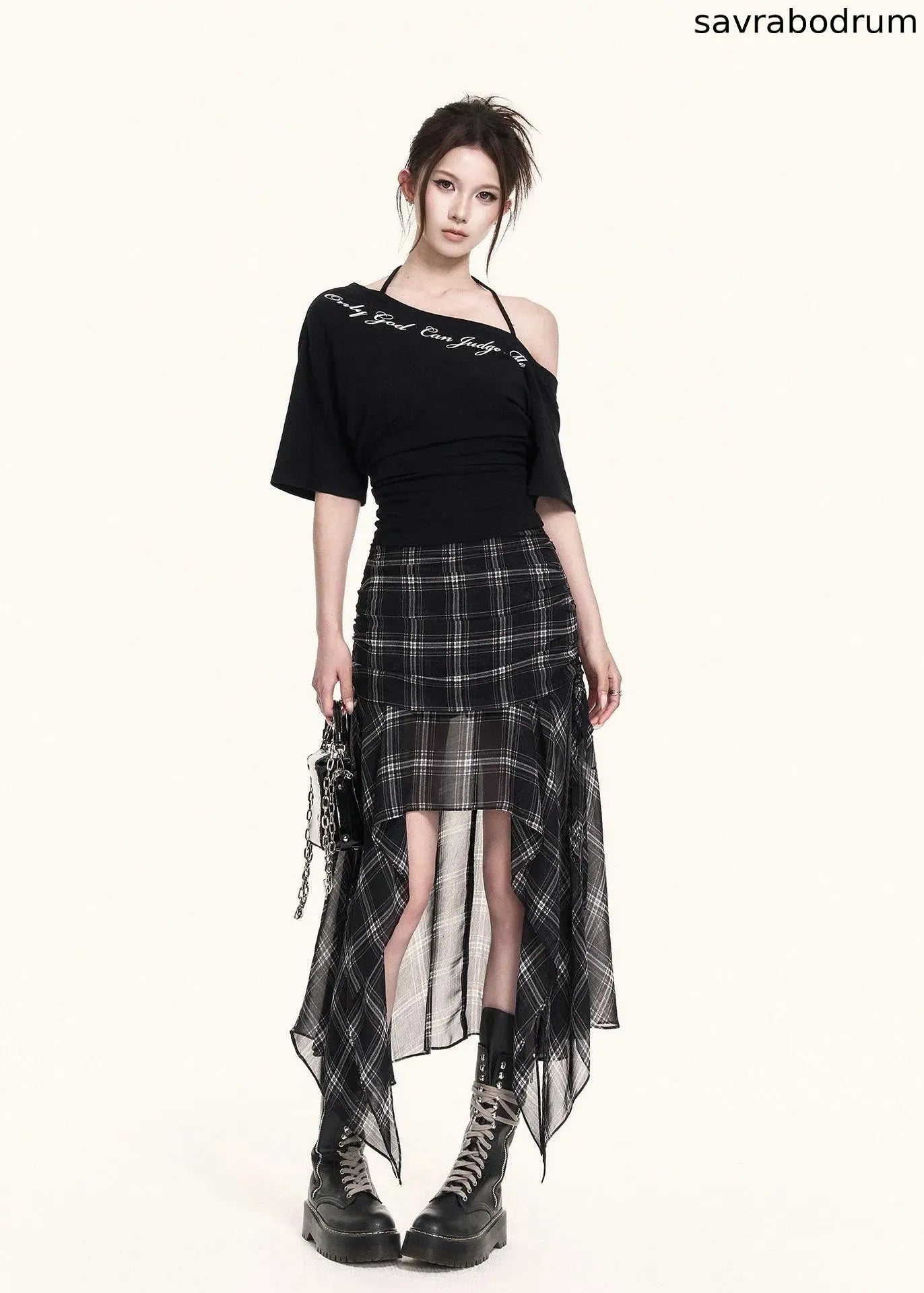 Cross-Shoulder Script Crop Top