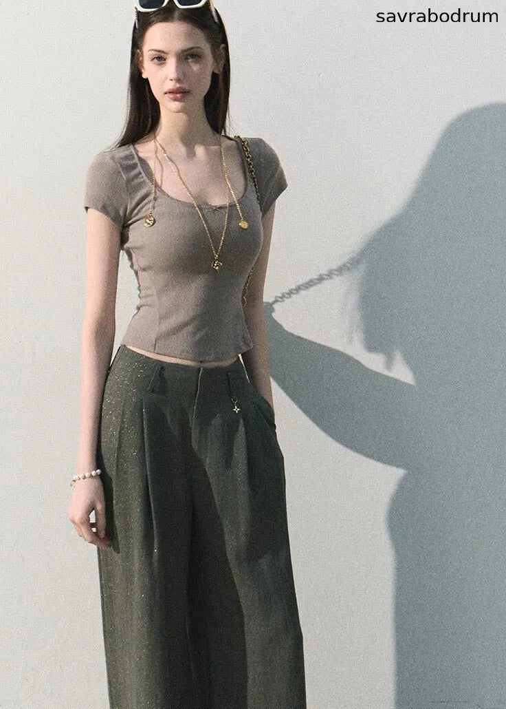 Gilded Drape Linen-Blend Wide-Leg Pants