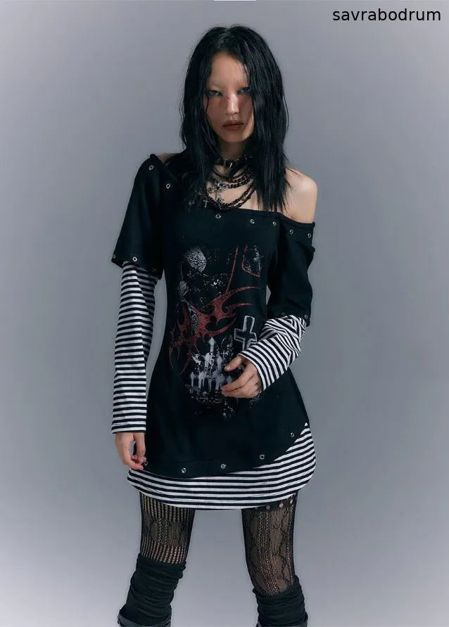 Long Sleeve Printed Slim Fit T-shirt Dress