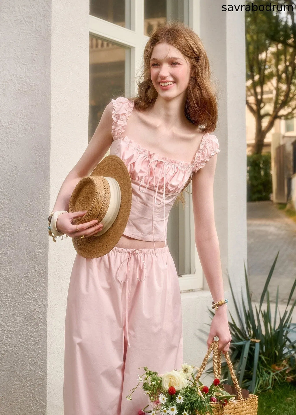Baby Pink Ruffle Cami & Lounge Pants Set