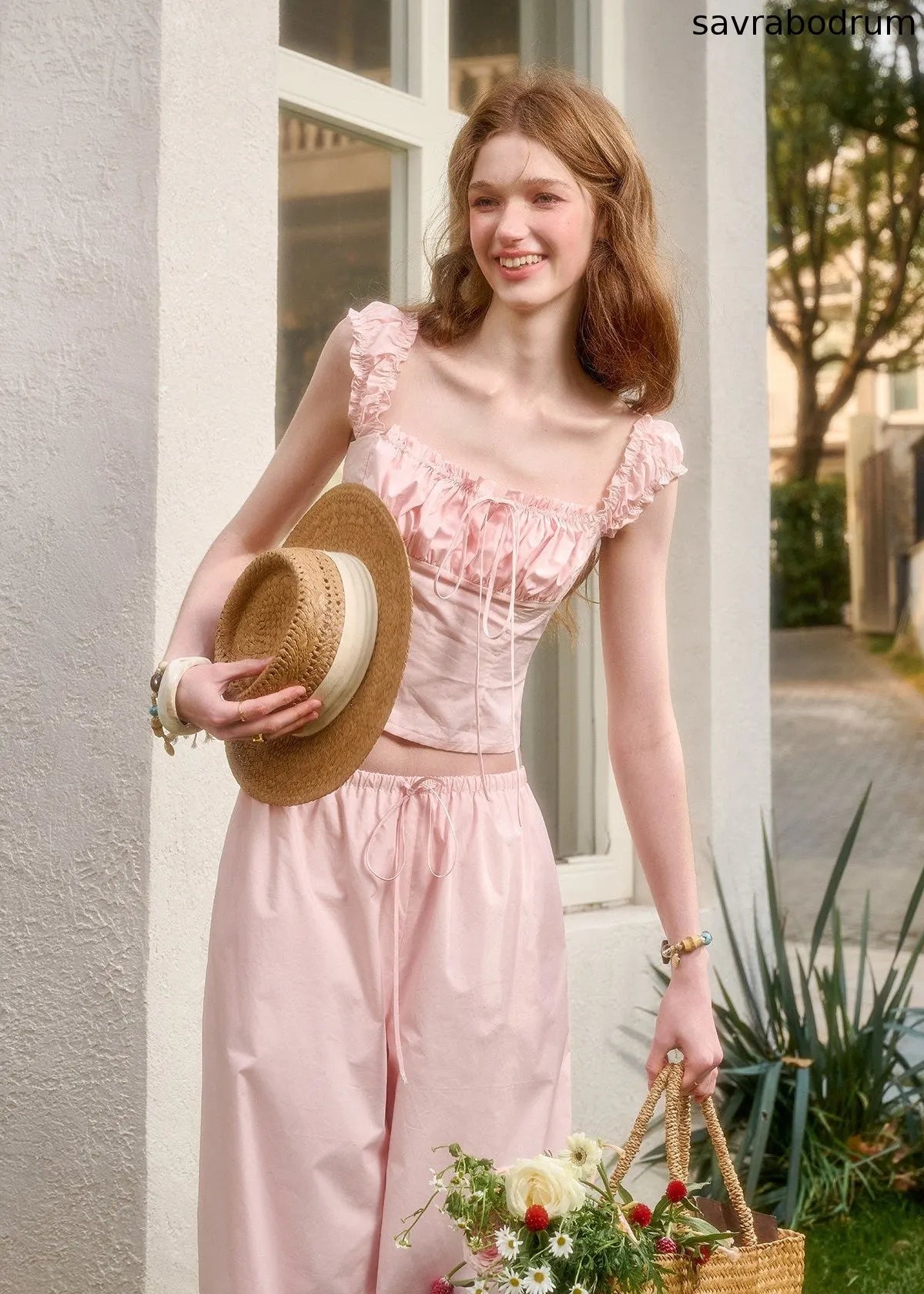 Baby Pink Ruffle Cami & Lounge Pants Set