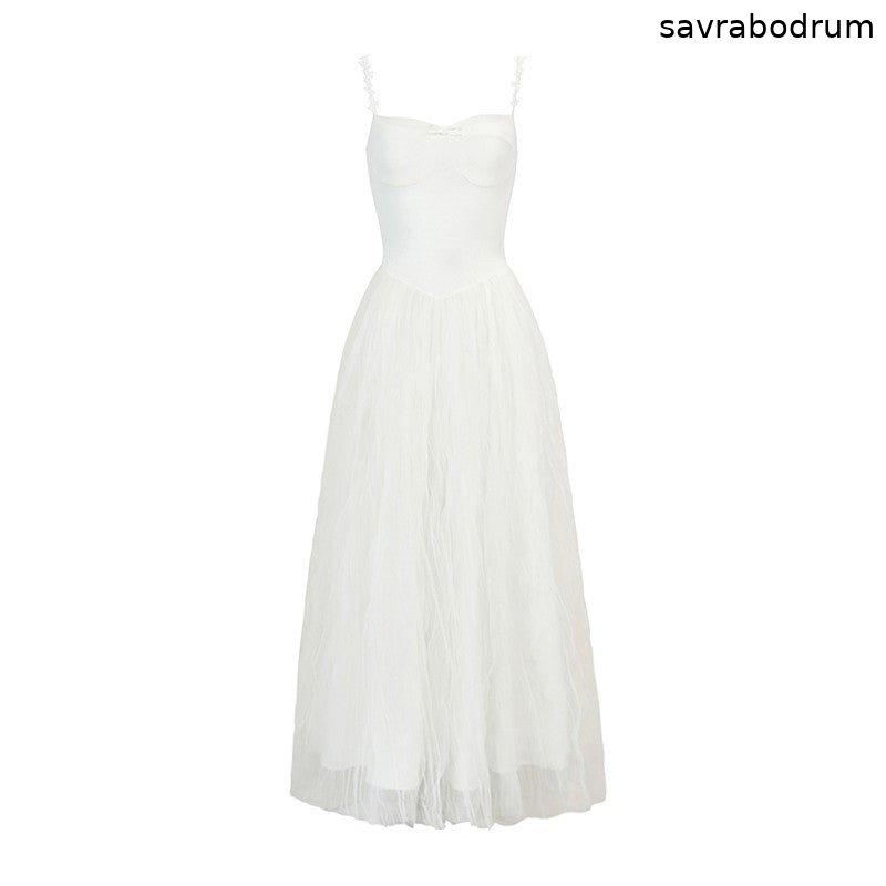 White Mesh Embroidered Slip Dress