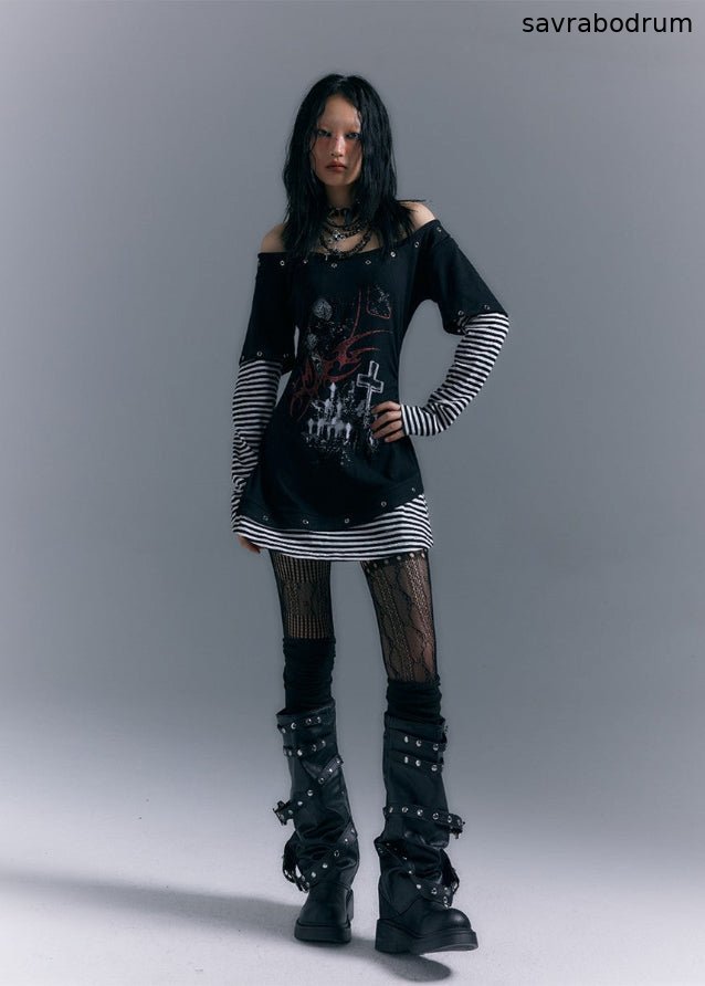 Long Sleeve Printed Slim Fit T-shirt Dress