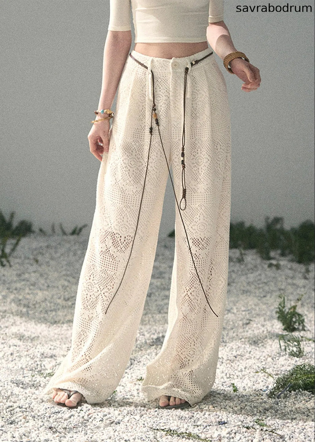 Stroll Here Openwork Wide-Leg Pants