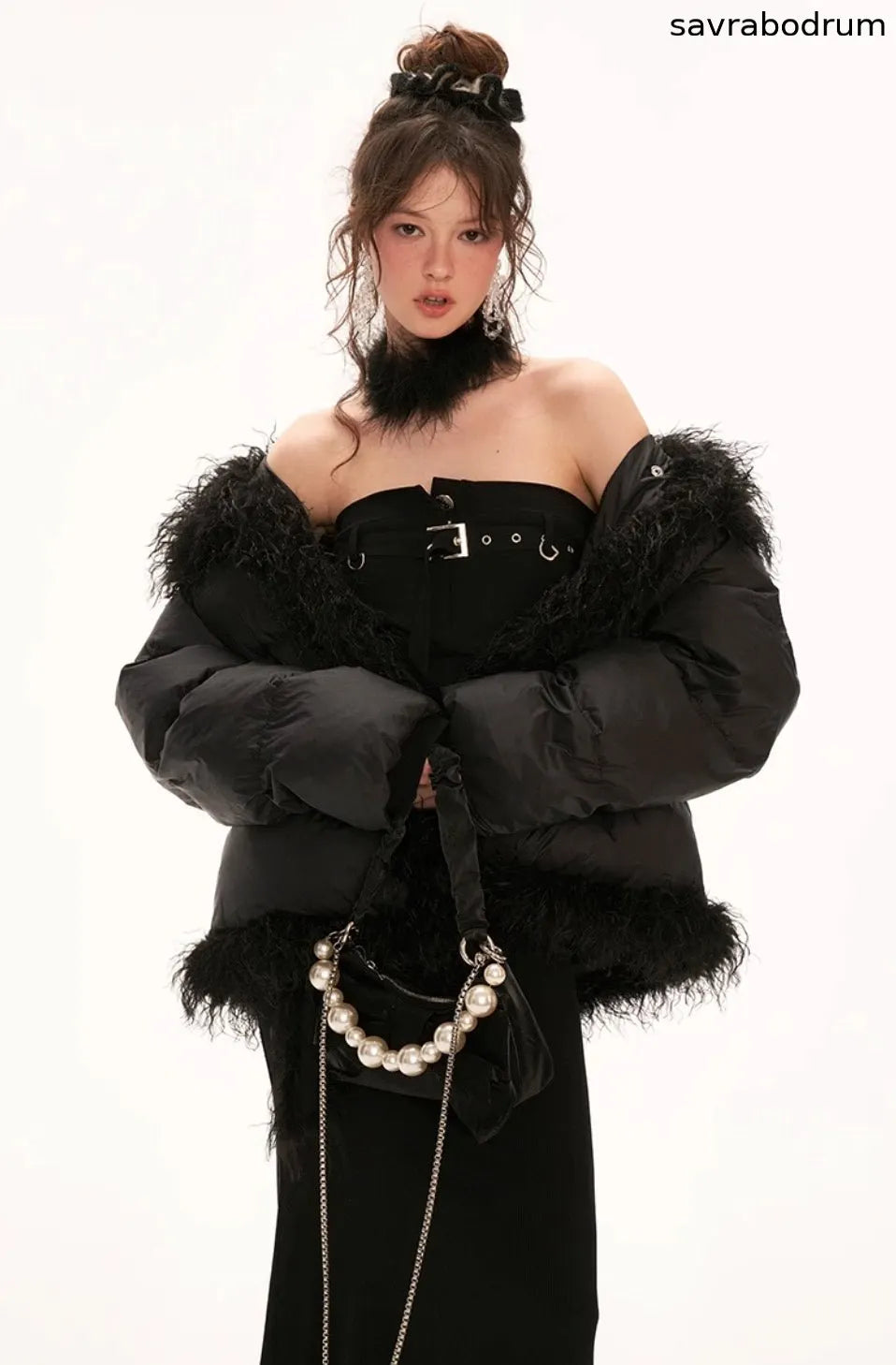 Tube top belt fishtail black dress