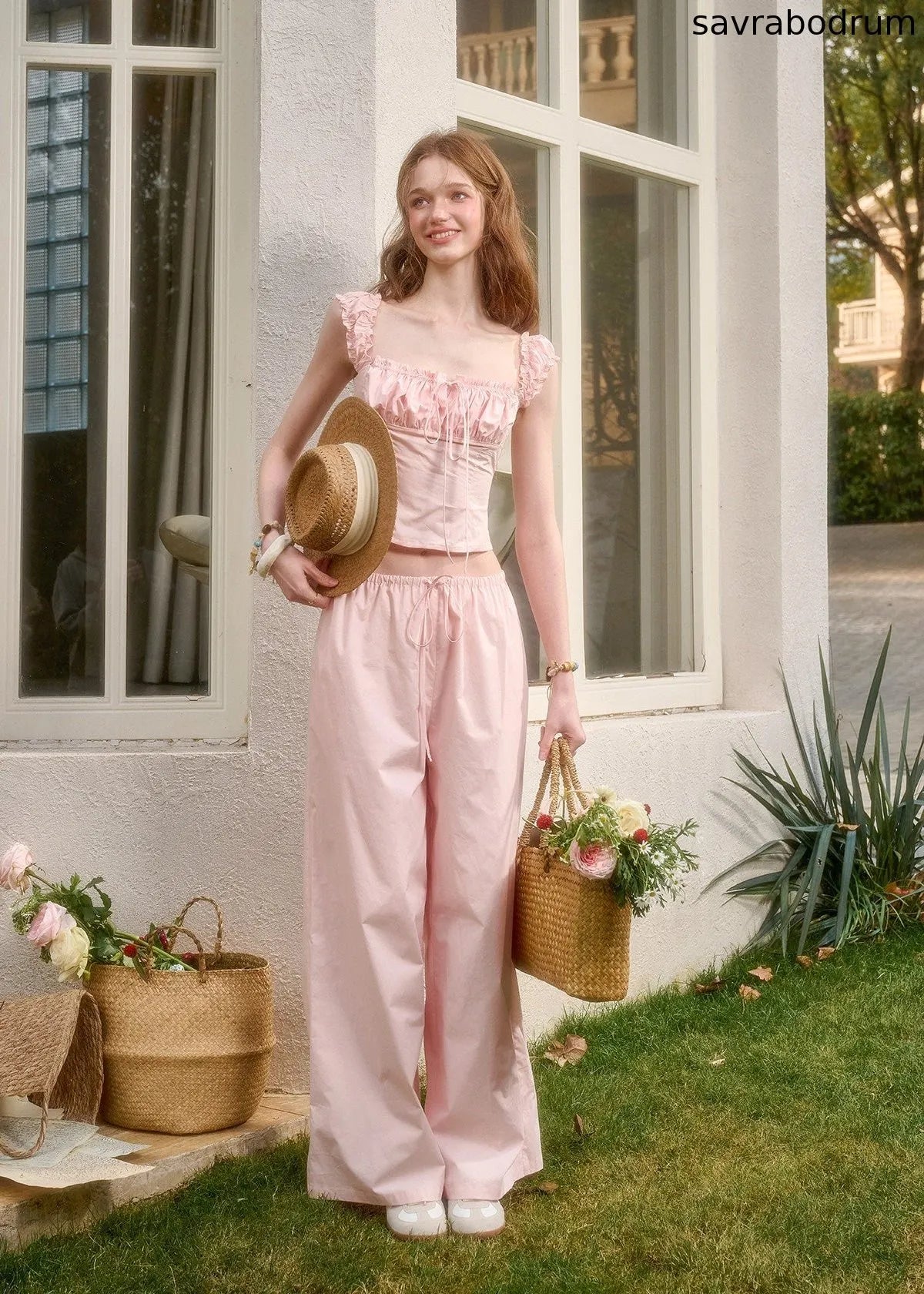 Baby Pink Ruffle Cami & Lounge Pants Set