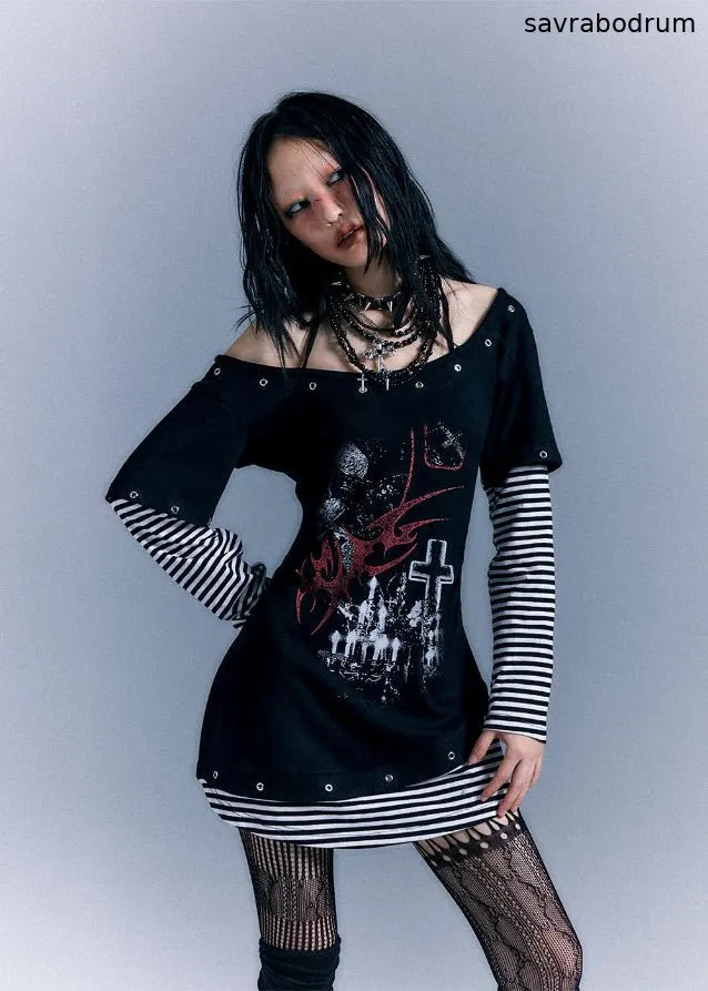 Long Sleeve Printed Slim Fit T-shirt Dress