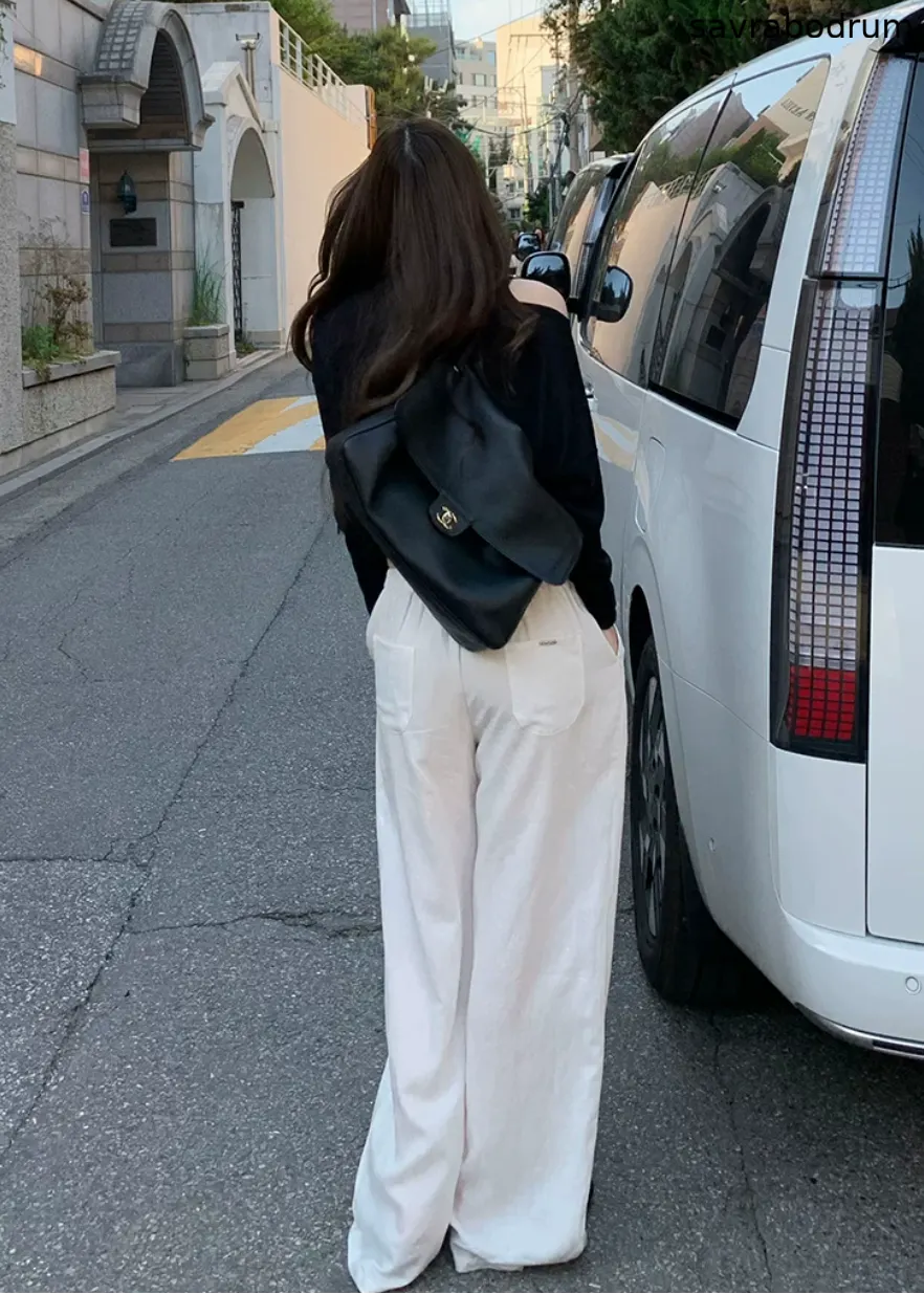 White Drawstring Wide-Leg Pants