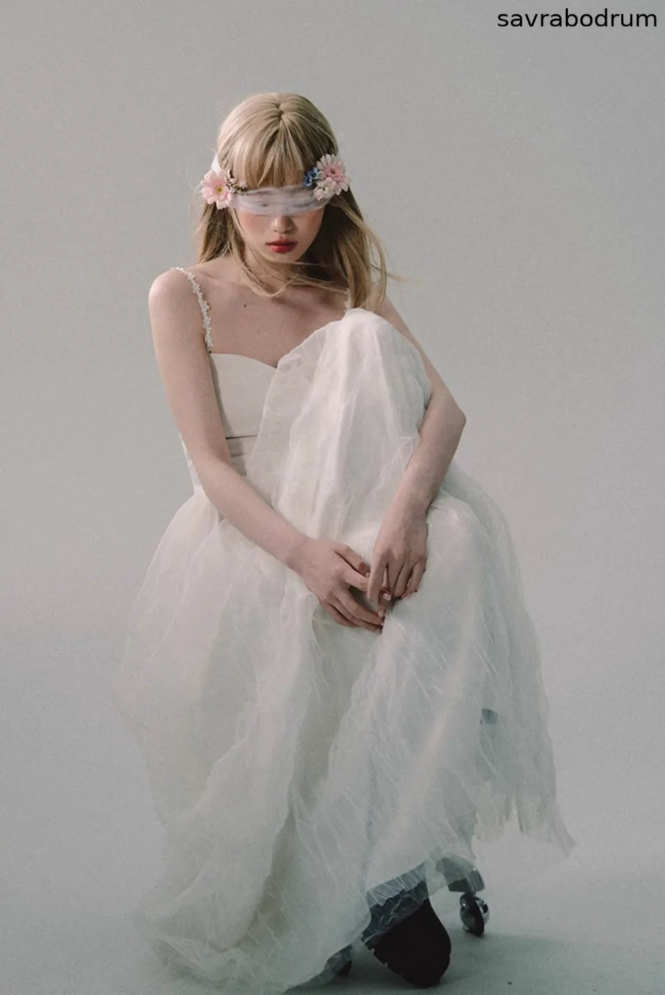 White Mesh Embroidered Slip Dress