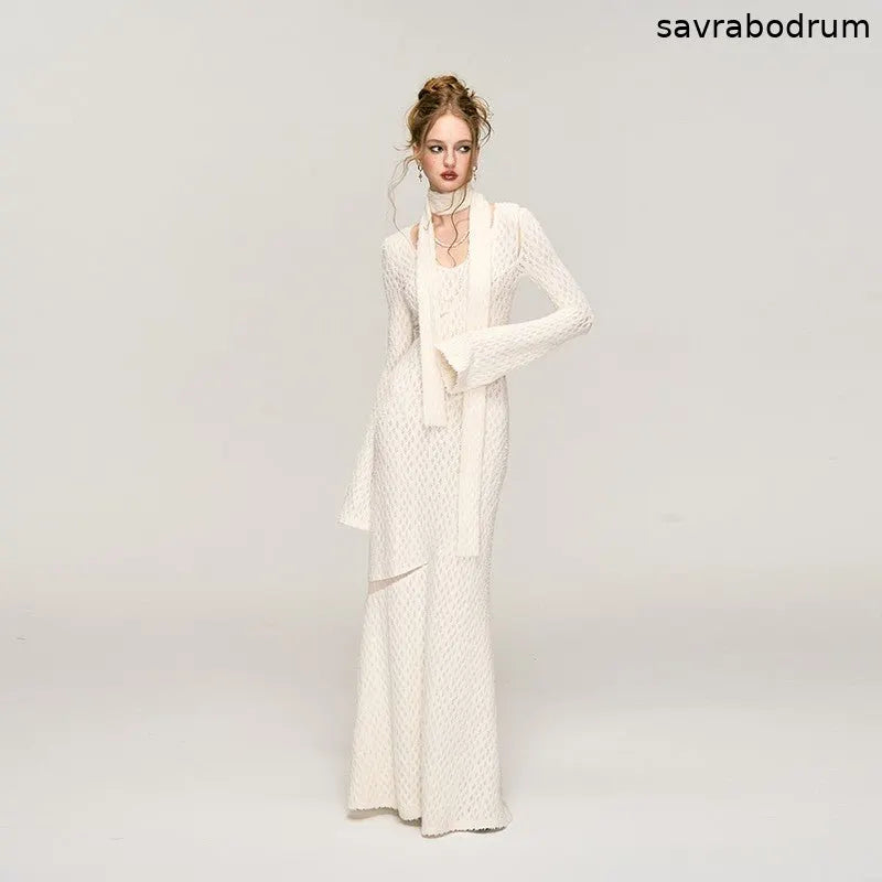 White Jacquard Hollow out Dress